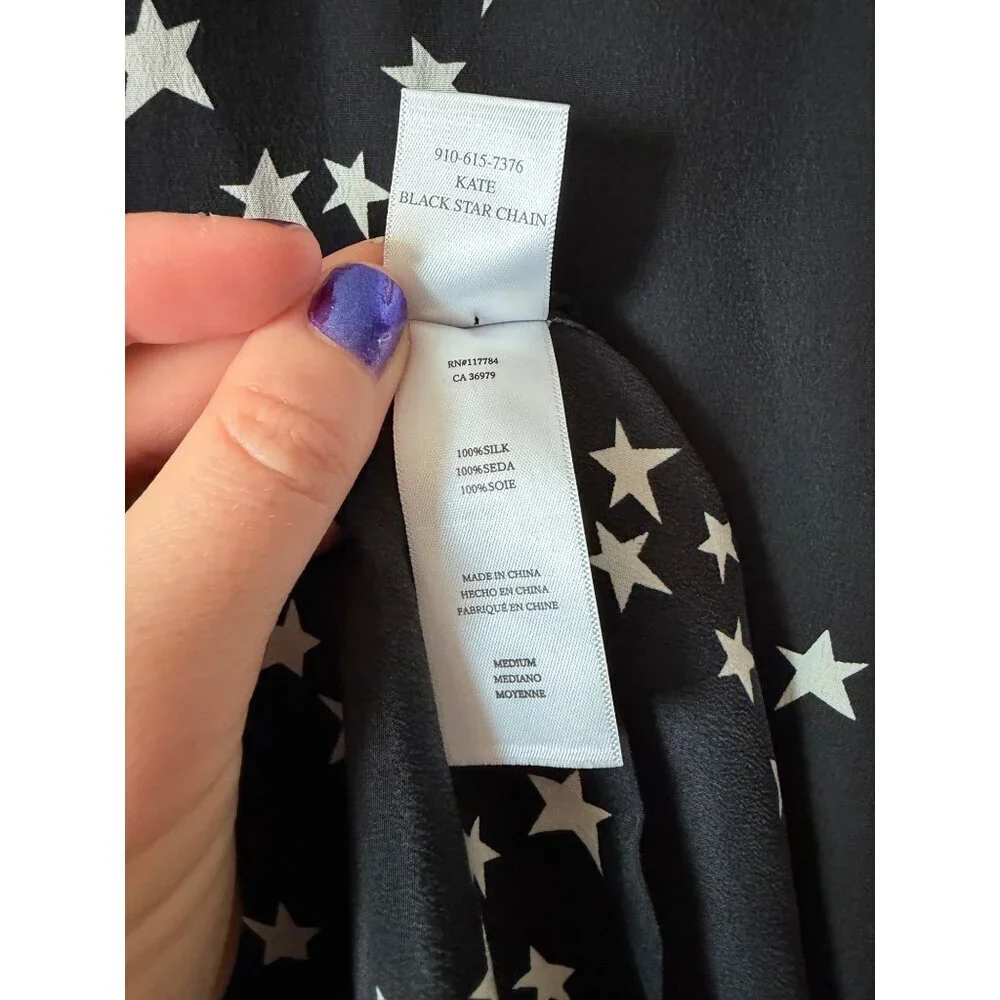 Rails Kate Black Star Chain Button-Down Shirt 100% Silk Size M